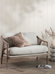 Barker and Stonehouse Beige Fabric Sofa with Rattan Sides - Image 1 of 6