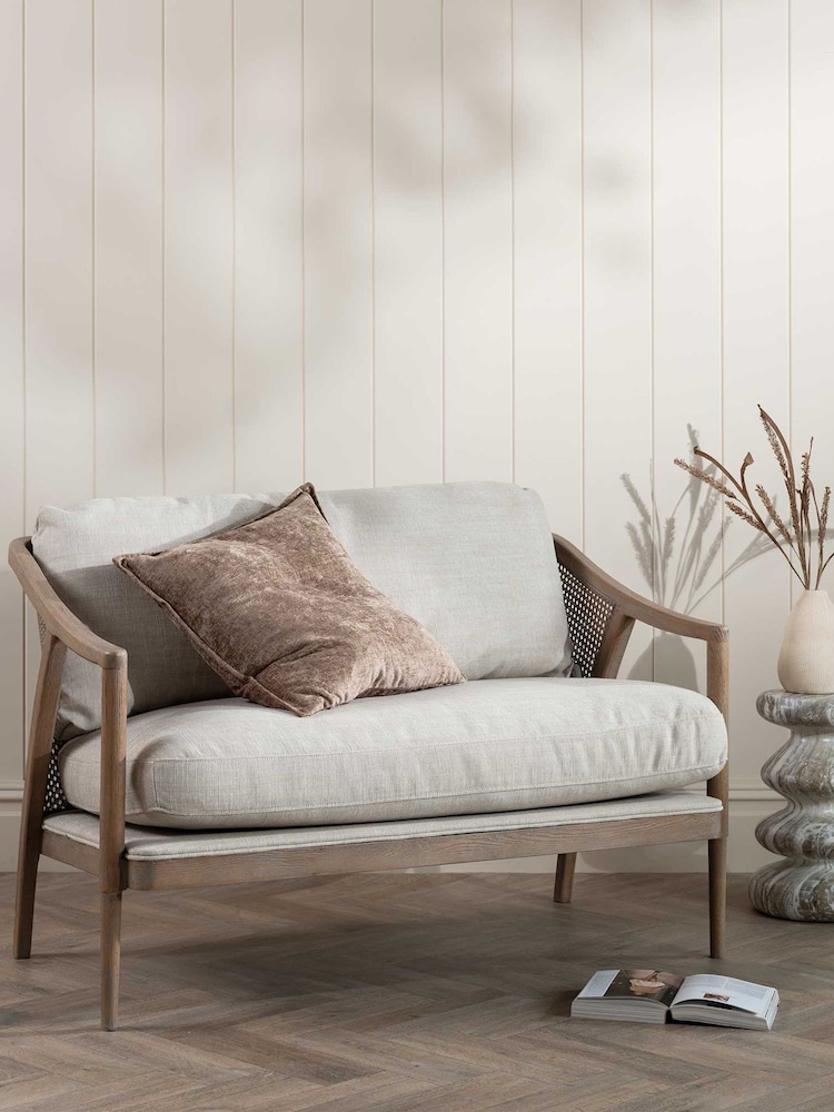 Barker and Stonehouse Beige Fabric Sofa with Rattan Sides - Image 1 of 6 Barker and Stonehouse Beige Fabric Sofa with Rattan Sides - Image 1 of 6