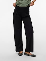 Mamalicious Black Maternity Jersey Wide Leg Trousers - Image 1 of 5