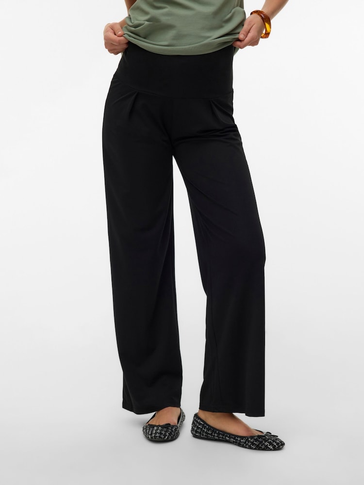 Mamalicious Black Maternity Jersey Wide Leg Trousers - Image 1 of 5