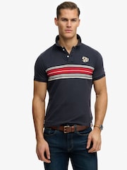 Superdry Blue Vintage Stripe Jersey Polo Shirt - Image 2 of 7