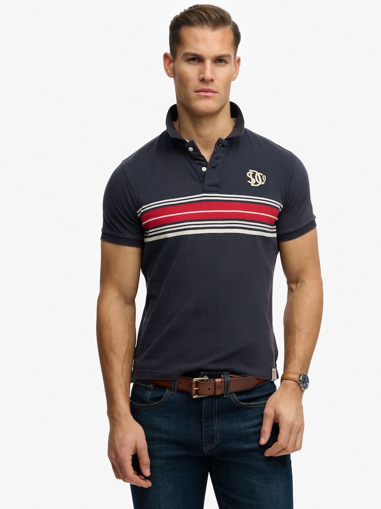 Superdry Blue Vintage Stripe Jersey Polo Shirt - Image 2 of 7
