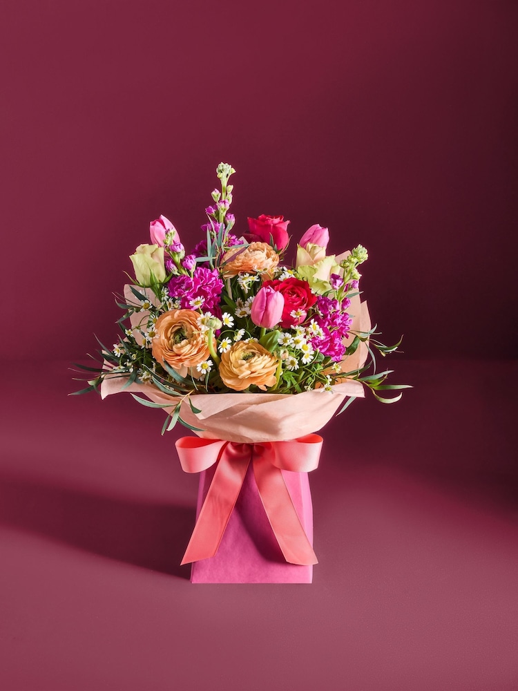 Pink/Orange Mother's Day Rose and Ranunculus Fresh Flower Bouquet in Gift Bag - Image 1 of 5