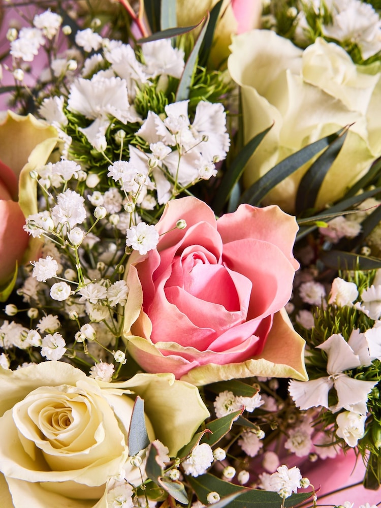 Pink/Cream Mother's Day Hamish Rose Fresh Flower Bouquet in Hatbox - Image 2 of 4