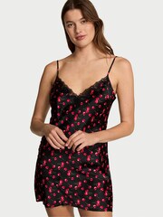 Victoria's Secret Black Cherries Satin Lace Trim Slip Dress - Image 1 of 3