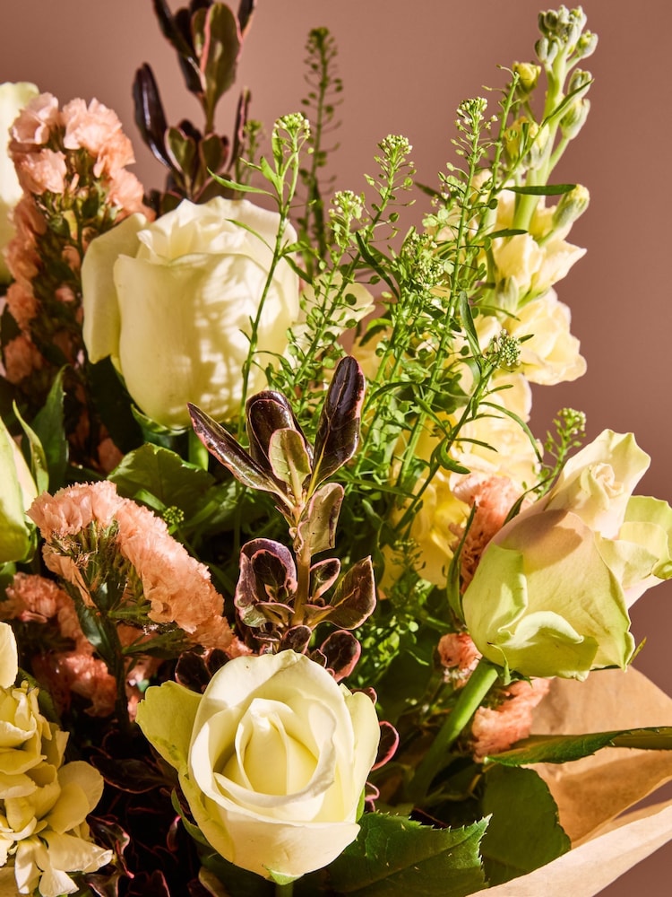 Cream Rose and Stock Fresh Flower Bouquet in Gift Bag - Image 1 of 5