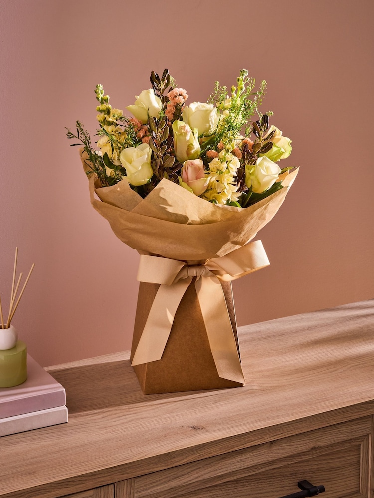 Cream Rose and Stock Fresh Flower Bouquet in Gift Bag - Image 2 of 5