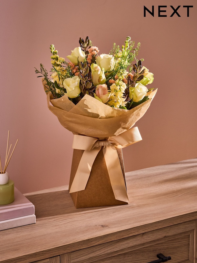 Cream Rose and Stock Fresh Flower Bouquet in Gift Bag - Image 5 of 5