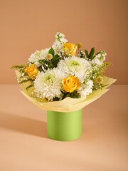 Yellow Rose and Chrsyanthemum Fresh Flower Bouquet in Hatbox - Image 1 of 4