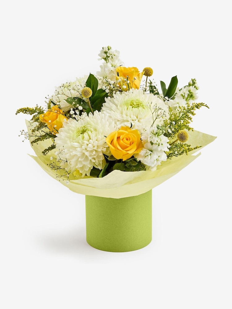 Yellow Rose and Chrsyanthemum Fresh Flower Bouquet in Hatbox - Image 2 of 4