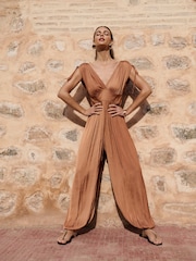 Lipsy Rust Brown V-Neck Sleevless Balloon Trousers Jumpsuit - Image 3 of 4