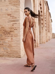 Lipsy Rust Brown V-Neck Sleevless Balloon Trousers Jumpsuit - Image 4 of 4