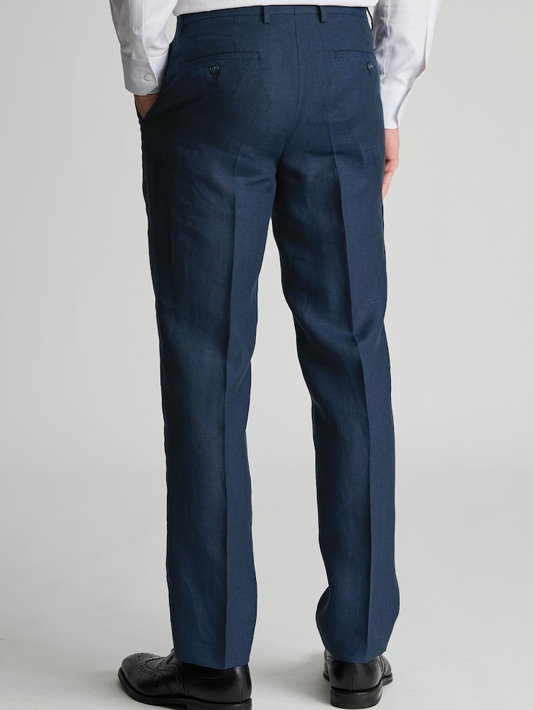 Brook Taverner Blue Tailored Fit Pure Linen Suit Trousers - Image 2 of 2