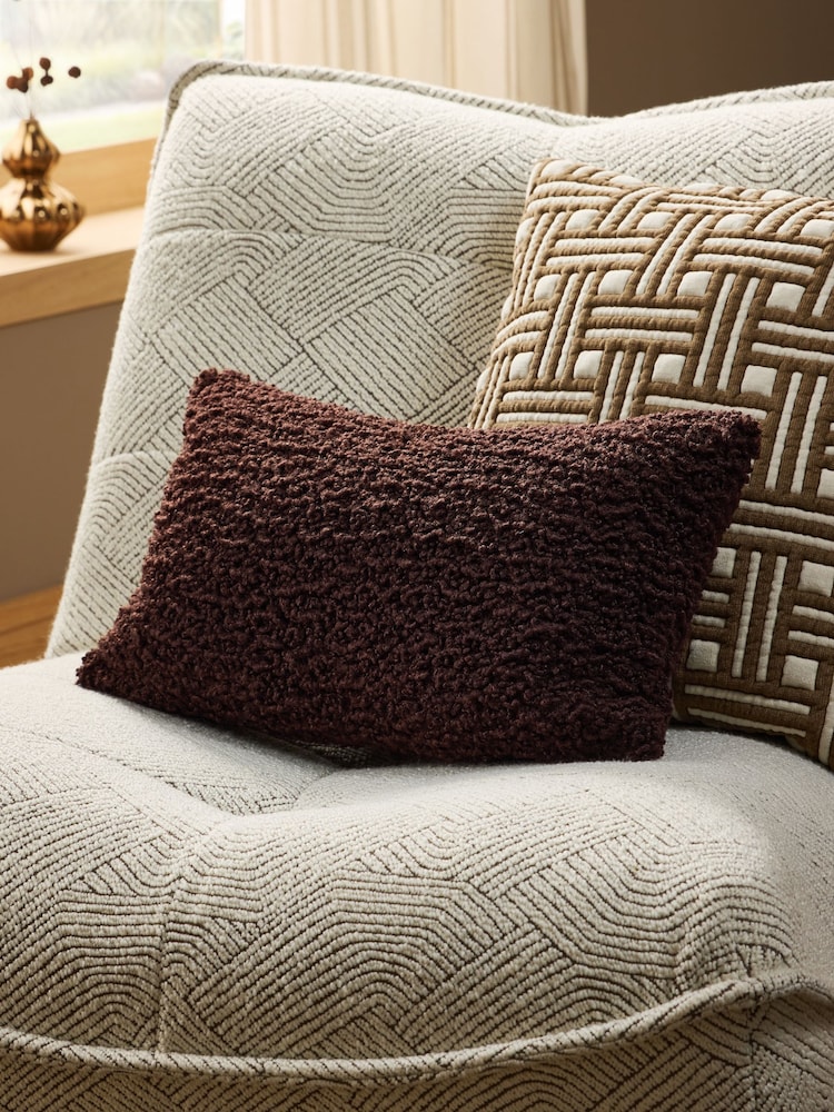 Chocolate Brown 50 x 30cm Wooly Texture Knit Cushion - Image 1 of 4