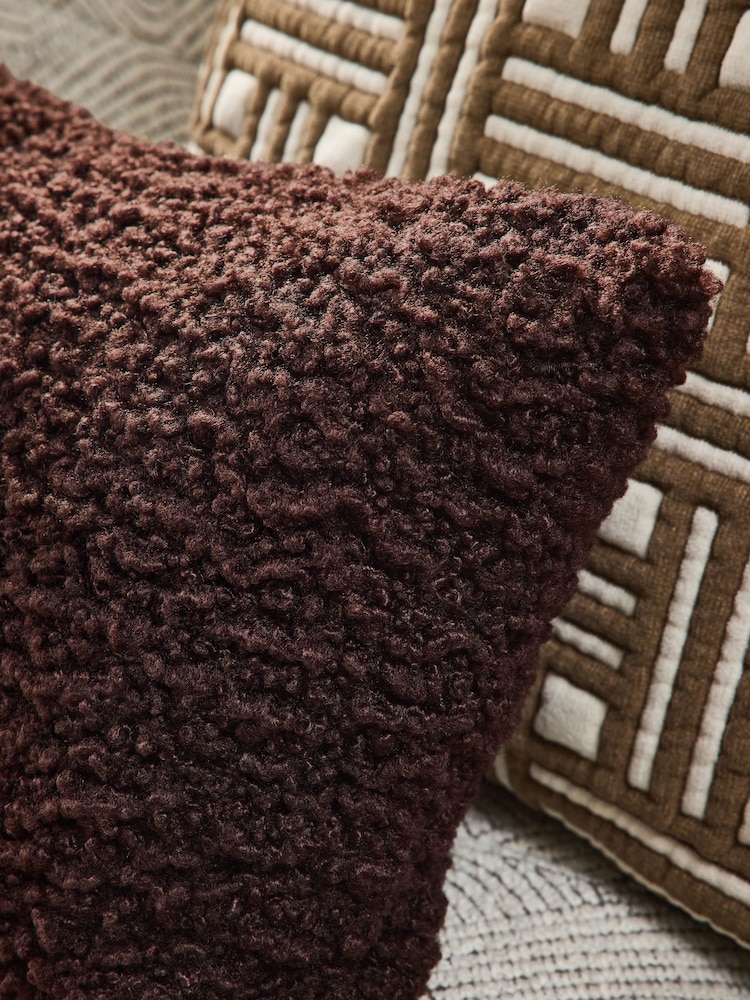 Chocolate Brown 50 x 30cm Wooly Texture Knit Cushion - Image 2 of 4