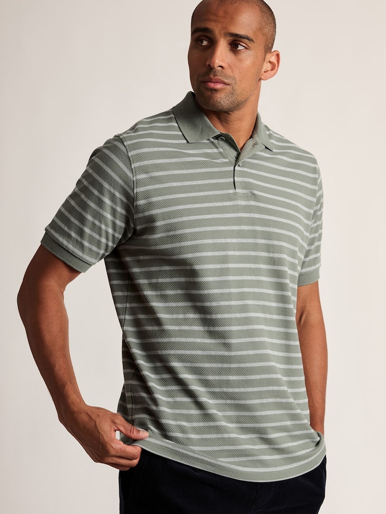 Brook Taverner Green Popcorn Textured Stripe Cotton Polo Shirt - Image 1 of 3