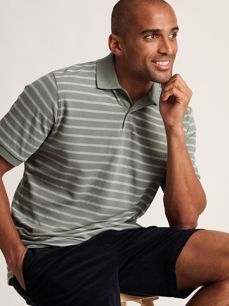 Brook Taverner Green Popcorn Textured Stripe Cotton Polo Shirt - Image 2 of 3