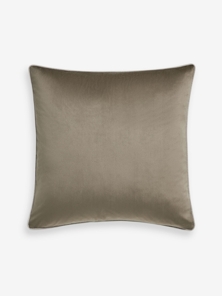 Light Green 59 x 59cm Matte Velvet Contrast Pipe Cushion - Image 1 of 2 Light Green 59 x 59cm Matte Velvet Contrast Pipe Cushion - Image 1 of 2