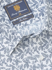 Brook Taverner Blue Botanical Print Slub Cotton Short Sleeve Shirt - Image 6 of 7