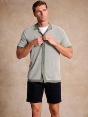 Brook Taverner Green Button Through Knitted Cotton Blend Polo Shirt - Image 2 of 6