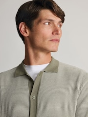 Brook Taverner Green Button Through Knitted Cotton Blend Polo Shirt - Image 6 of 6