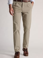 Brook Taverner Natural Tapered Single Pleat Italian Stretch Cotton Trousers - Image 1 of 4