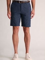 Brook Taverner Blue End-on-End Linen Cotton Shorts - Image 1 of 4