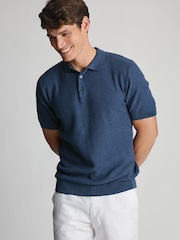 Brook Taverner Blue Textured Cotton Knitted Polo Shirt - Image 2 of 4