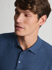 Brook Taverner Blue Textured Cotton Knitted Polo Shirt - Image 3 of 4