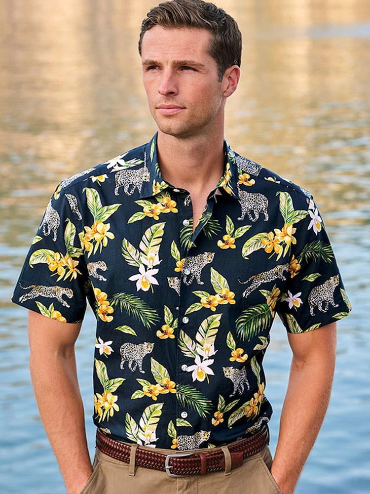 Brook Taverner Black Leopard Short Sleeve Shirt - Image 1 of 7