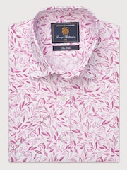Brook Taverner Green Botanical Print Slub Cotton Short Sleeve Shirt - Image 4 of 7