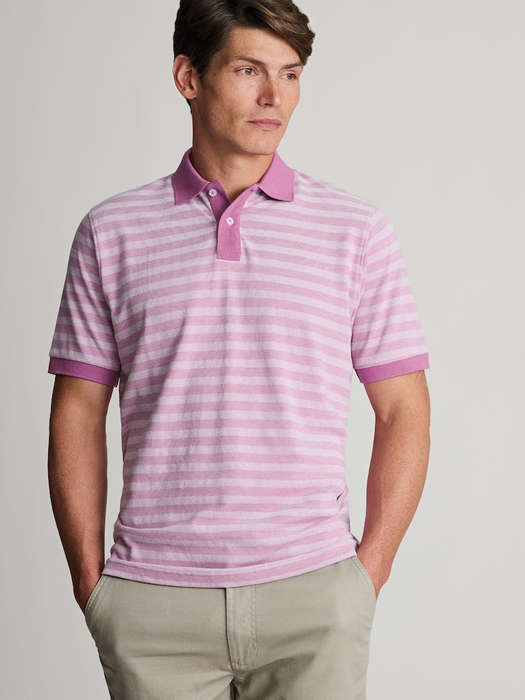 Brook Taverner Purple Textured Stripe Cotton Polo Shirt - Image 1 of 3