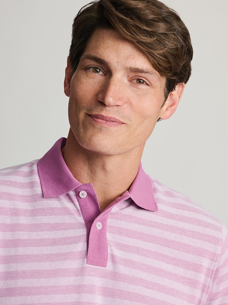 Brook Taverner Purple Textured Stripe Cotton Polo Shirt - Image 2 of 3