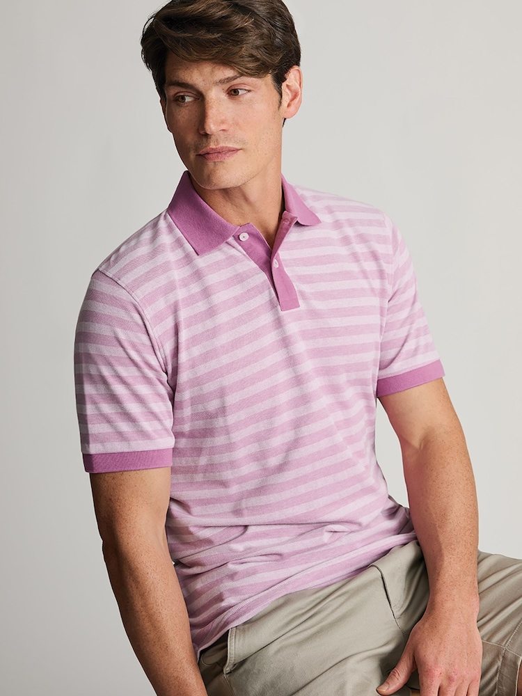 Brook Taverner Purple Textured Stripe Cotton Polo Shirt - Image 3 of 3