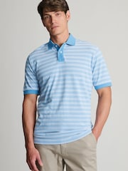 Brook Taverner Blue Textured Stripe Cotton Polo Shirt - Image 1 of 3