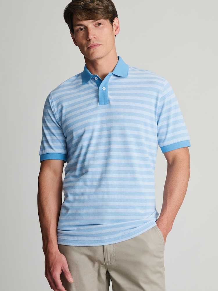 Brook Taverner Blue Textured Stripe Cotton Polo Shirt - Image 1 of 3