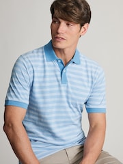 Brook Taverner Blue Textured Stripe Cotton Polo Shirt - Image 3 of 3