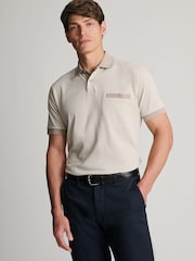 Brook Taverner Natural Two Tone Textured Cotton Polo Shirt - Image 2 of 5