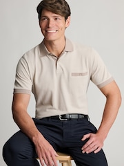 Brook Taverner Natural Two Tone Textured Cotton Polo Shirt - Image 4 of 5