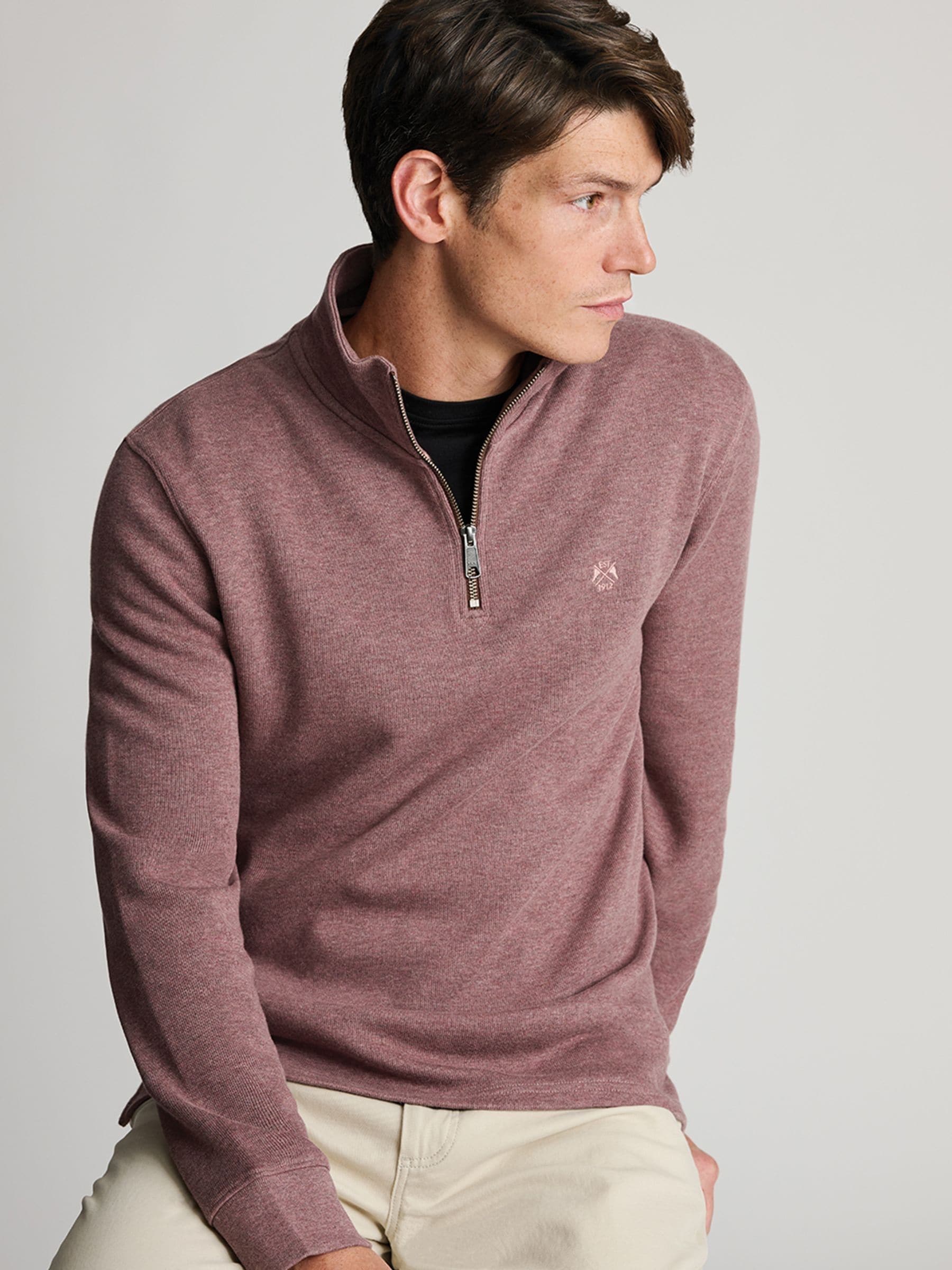 Buy Brook Taverner Pink Melange French Rib Cotton Quarter Zip