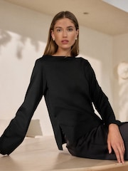 Schwarz - Langärmliges N. Premium SUPIMA® T-Shirt mit Rundhalsausschnitt - Bild 2 von 4