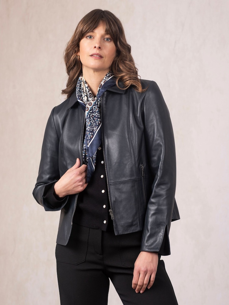 Lakeland Leather Blue Fairnam Collared Jacket - Image 1 of 7