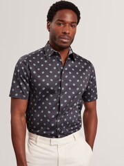 Ted Baker Blue Short Sleeve Regular Ditsy Floral Print Shirt - Image 1 of 6