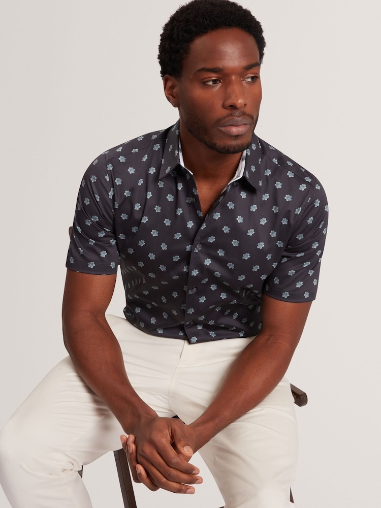 Ted Baker Blue Short Sleeve Regular Ditsy Floral Print Shirt - Image 2 of 6