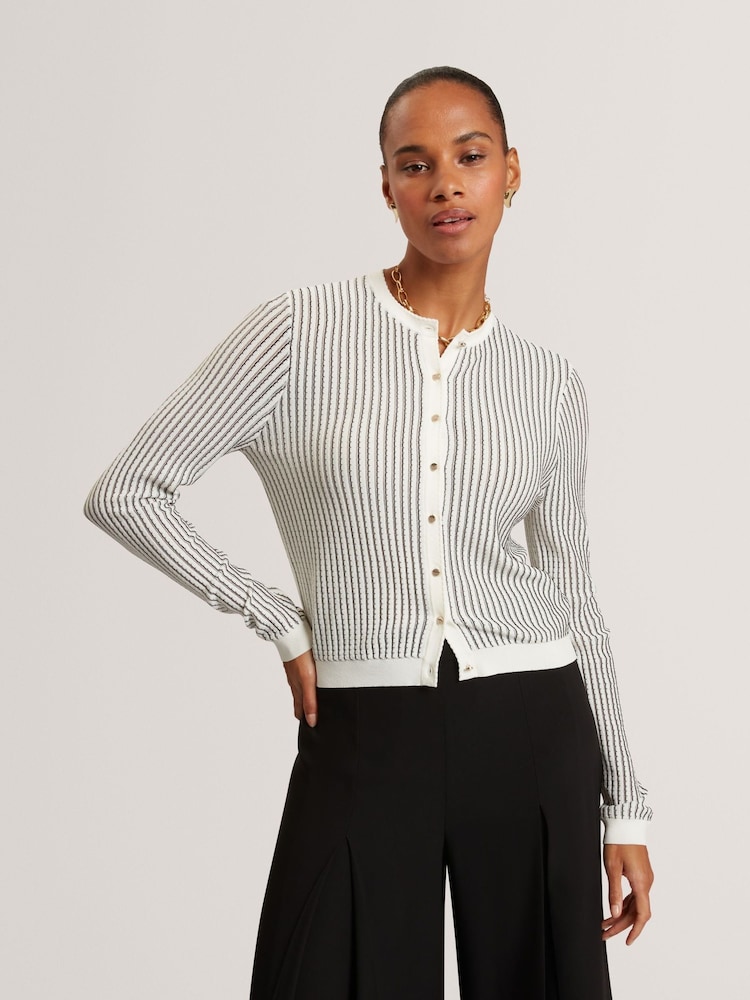 Ted Baker Cream Knitted Crew Neck Cropped Cardigan - Image 1 of 6