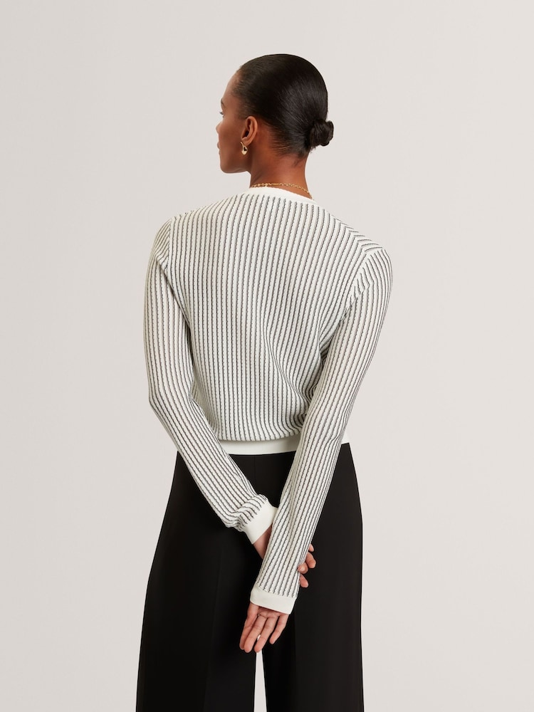 Ted Baker Cream Knitted Crew Neck Cropped Cardigan - Image 2 of 6