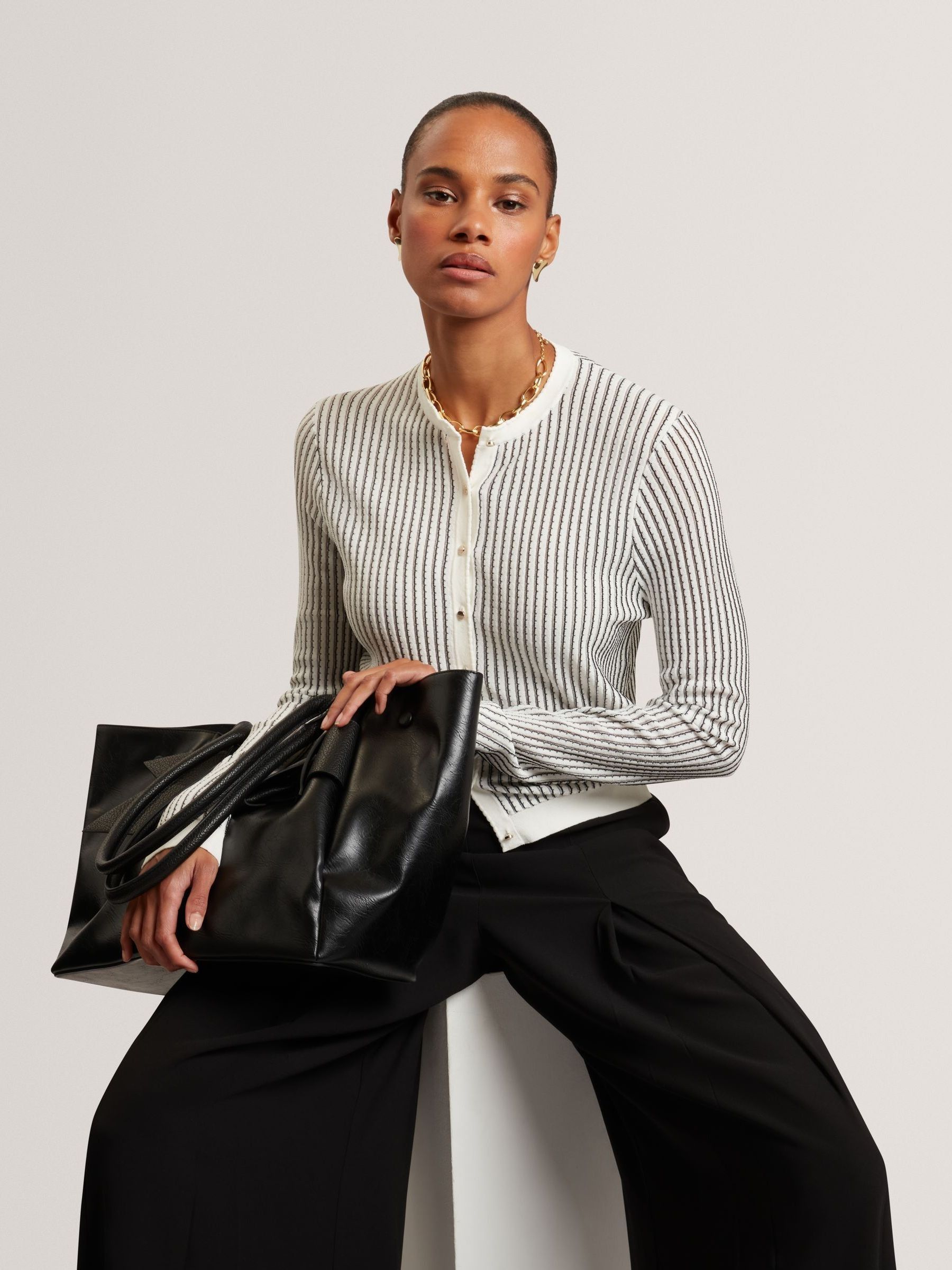 Buy Ted Baker Cream Knitted Crew Neck Cropped Cardigan from the