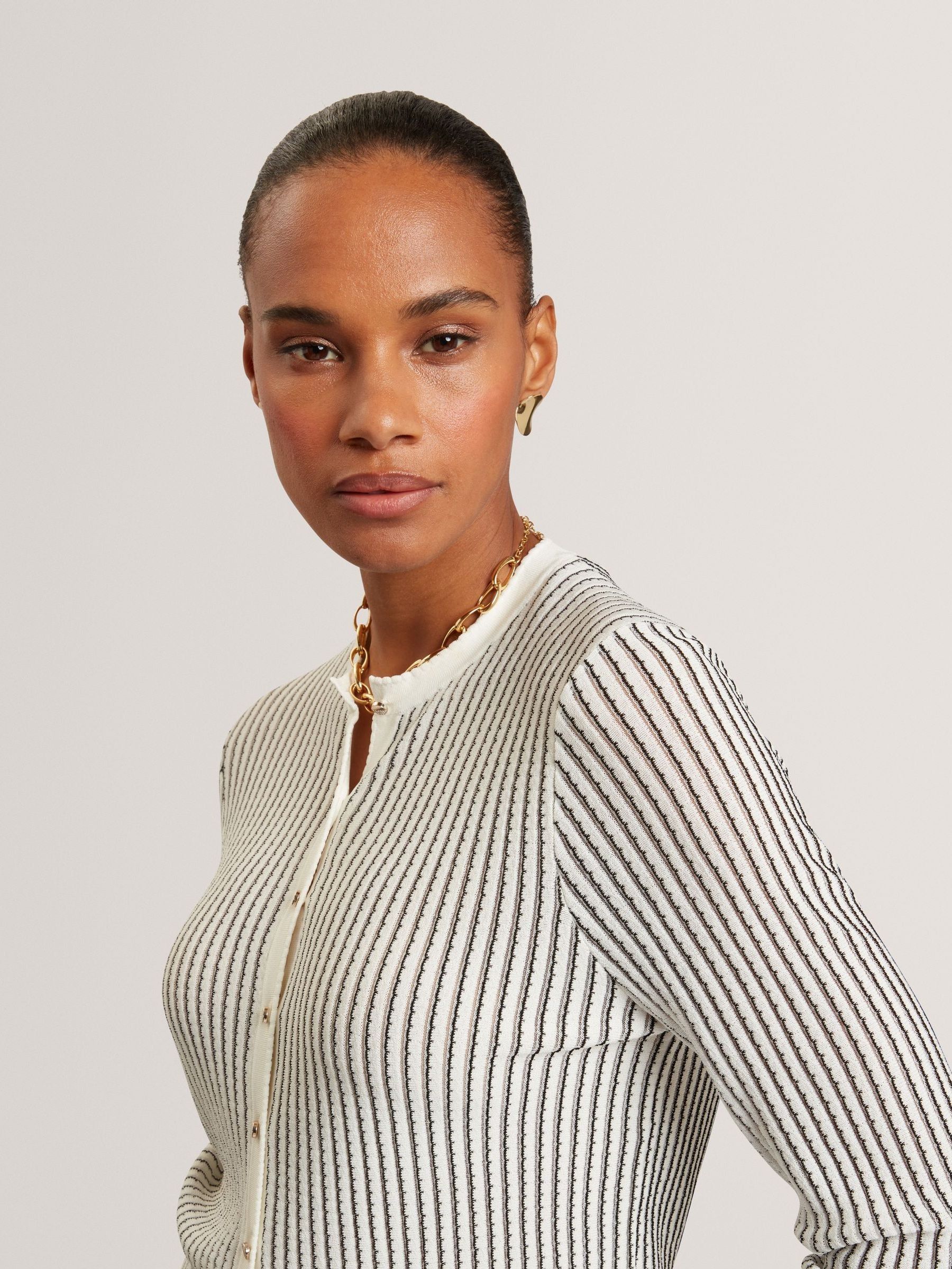 Buy Ted Baker Cream Knitted Crew Neck Cropped Cardigan from the