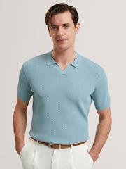 Ted Baker Blue Short Sleeve Zig Zag Stitch Polo Shirt - Image 1 of 7