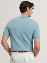 Ted Baker Blue Short Sleeve Zig Zag Stitch Polo Shirt - Image 2 of 7